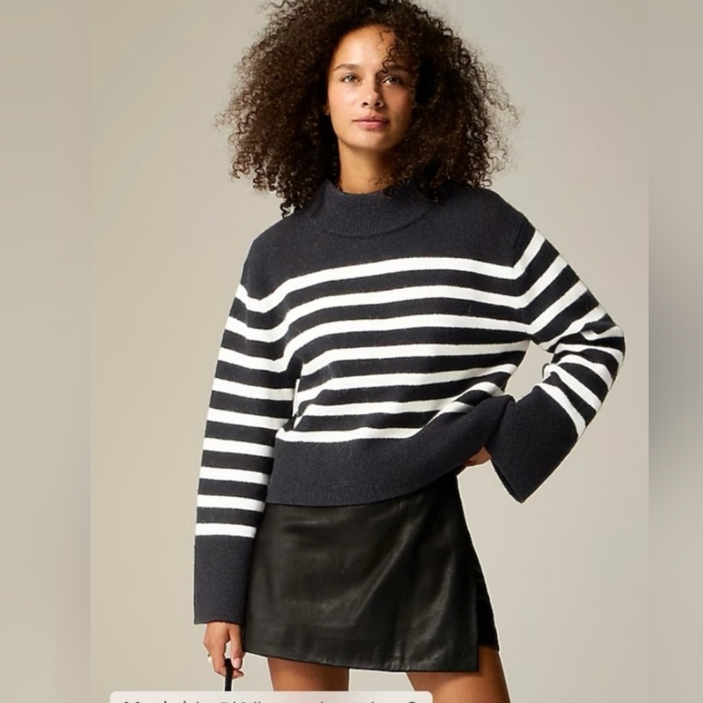 J. Crew Camel and Black Striped Cowl Neck Sweater - Picture 2 of 7